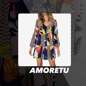 EUC Amoretu Geometric Print Swing Dress